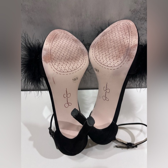 Jessica Simpson Black Feather Pearl Rhinestone Stiletto High Heels Size 7.5 - Picture 8 of 11